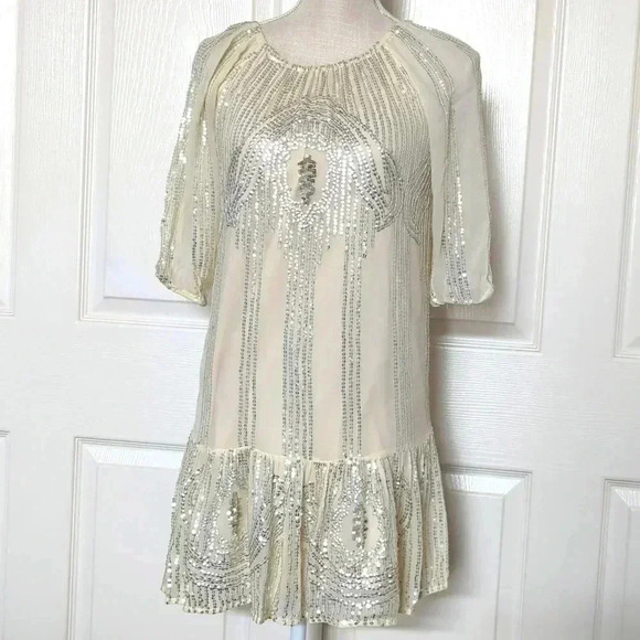Anthropologie Beaded Sand Swing Sequined Dress By Carolina K - Picture 4 of 11
